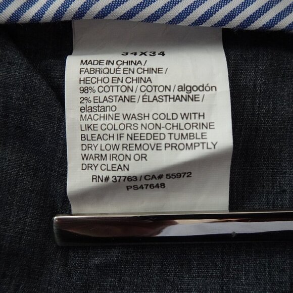 Perry Ellis Chino Pants Men's Size 34x34 Blue Slim Fit Stretch Spill Repellent - Picture 11 of 11